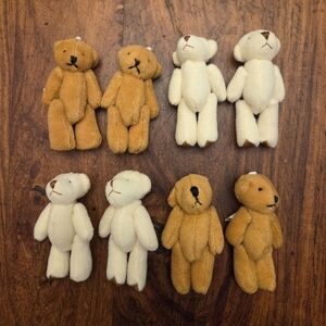 Miniature 3" Adorable Plush Bears With Moveable Arms & Legs, 8 Set Brown & White
